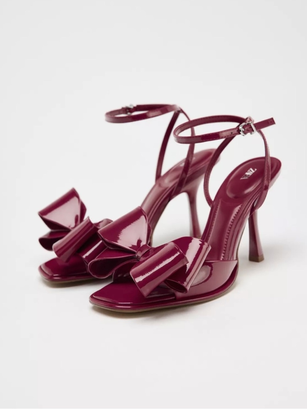 Zara Burgundy Patent Bow-Strap High Heels